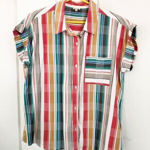 En Creme Rainbow multicolor stripes button blouse top shirt medium never worn